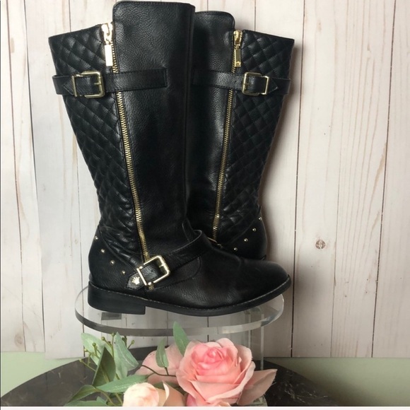 Nina Tall Black Studded Riding Boots Size 5 - Picture 1 of 8